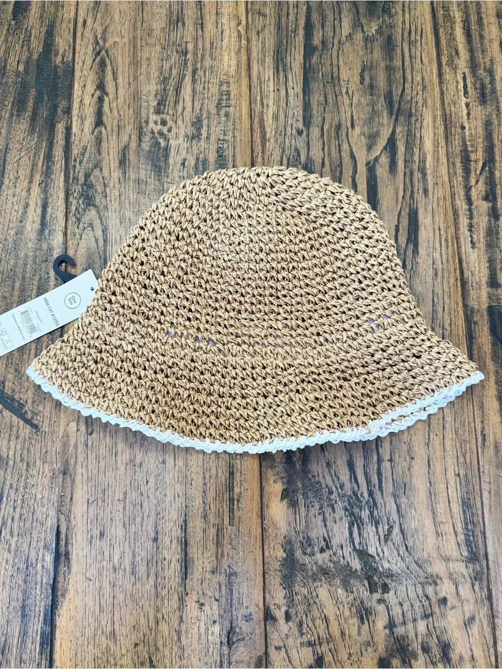NWT No Boundaries Coastal Chic Red Lobster Woven Straw Bucket Hat White Trim OS